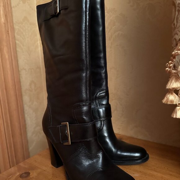 BP Julius-Lea Genuine Leather Black Mid-Calf High-Heel Boots Size 8.5 M - Picture 11 of 12